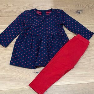 Primary Navy Heart Dress and Red Leggings Set